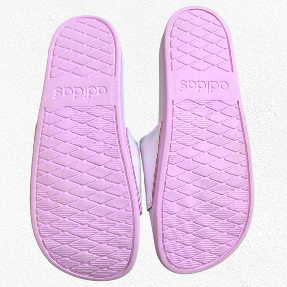 Adidas Adilette Comfort Slides Pink White Striped Slip-On Sandals Size 9 - Picture 14 of 14